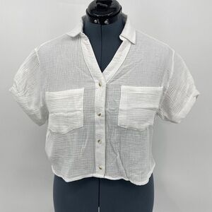 LOVE NOTES White Button-Up Women's GAUZE CROP Top SIZE S.